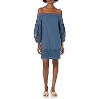 Vince Camuto Women's Cotton Eyelet Off The Shoulder Balloon Sleeve Shift Dress