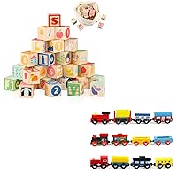 Joqutoys Wooden Alphabet Number Blocks for Toddlers 1-3, Wooden Train Set Toy Train Cars Magnetic for Kids