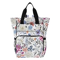 Watercolor Floral Flowers Diaper Bag Backpack for Baby Boy Girl Large Capacity Baby Changing Totes with Three Pockets Multifunction Baby Bag for Travelling Shopping