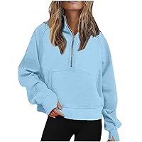 Womens Sweatshirts Half Zip Cropped Pullover Fleece Quarter Zipper Hoodies Fall Outfits Clothes Pullover For Women