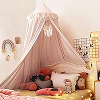 Kertnic Decor Canopy for Kids Bed, Soft Smooth Playing Tent Canopy Girls Room Decoration Princess Castle, Dreamy Mosquito Net Bedding, Children Reading Nook Canopies in Home (Pink-Ruffle)