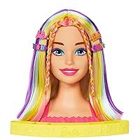 Barbie Totally Hair Styling Doll Head & 20+ Accessories, Color Reveal & Color-Change Pieces, Straight Blonde Neon Rainbow Hair
