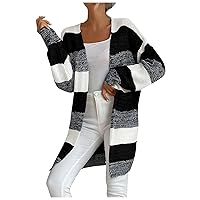 RMXEi Women's Fashion Casual Long Buttonless Colorblock Sweater Cardigan Jacket