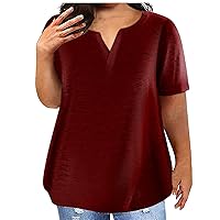 Womens Plus Size Tops V Neck T Shirts Summer Short Sleeve Tees Casual Loose Fit Cotton Tunic Tops with Pockets