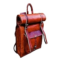 Leather Roll top Backpack Vintage Laptop Rucksack Leather Hiking Backpack Travel Rolling Backpack for Men Women