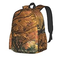 The Road To Autumn Park Backpack Print Shoulder Canvas Bag Travel Large Capacity Casual Daypack With Side Pockets