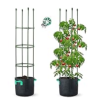 2 Packs Tomato Cage Grow Bag Set, 5ft Tall Adjustable Tower-Style Obelisk Trellis with Twist Tie for Indoor Outdoor Vertical Climbing Plants