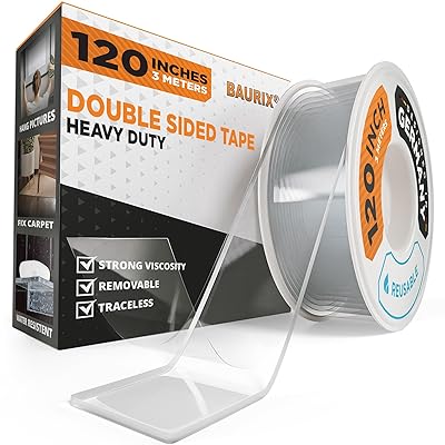 BAURIX Nano Tape, Strong Double Sided Tape Heavy Duty, Clear Double Sided Mounting Tape, Reusable Adhesive Tape for Wall Hanging, Two Sided Tape