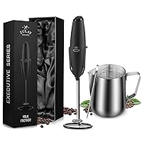 Zulay Kitchen Executive Series Milk Frother Wand - Upgraded & Improved Stand and 12oz Stainless Steel Milk Frothing Pitcher