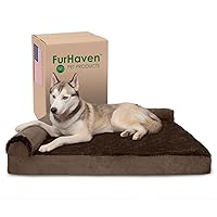 Furhaven Memory Foam Dog Bed for Large Dogs w/ Removable Bolsters & Washable Cover, For Dogs Up to 95 lbs - Plush & Velvet L Shaped Chaise - Sable Brown, Jumbo/XL