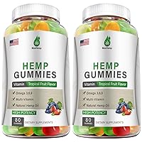 Hemp Gummies 2 Packs - 100% Natural Organic Hemp Gummy Extra Strength High Potency with Pure Hemp Oil Extract Vegan Edible Bear Candy Made in US