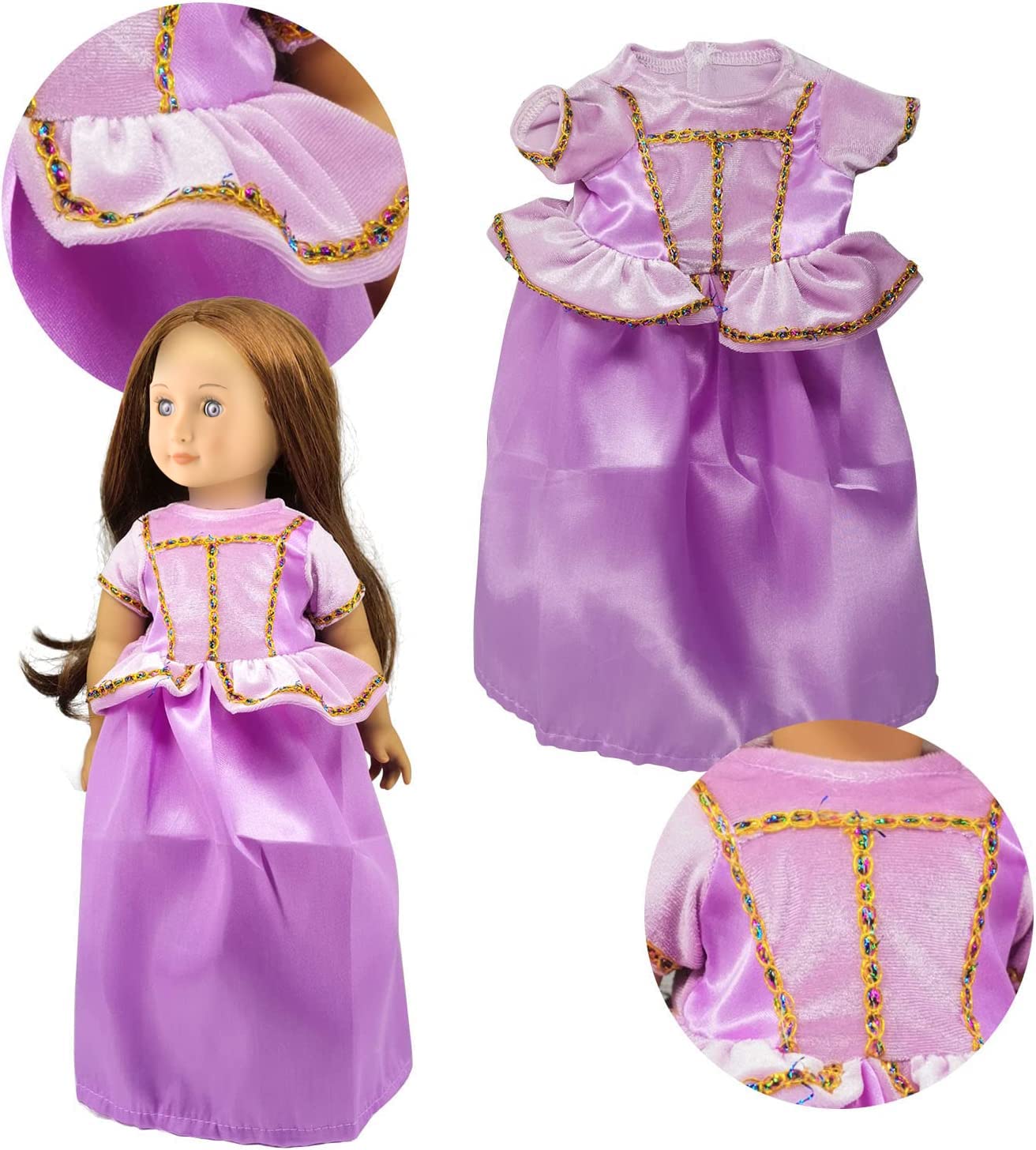 18 inch Doll Clothes ,6Pcs Princess Costume Include Bella,Cinderella,Snow White,Rapunzel,Princess Elsa and Aurora Fits All 18 inch Girl Dolls