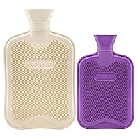 HomeTop Multipack Rubber Hot Water Bottle for 2L White and 1L Purple (2 Pack)
