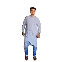 Indian Men's Kurta Solid Grey Color Casual Shirt Wedding Wear Trail Cut Tunic Plus Size