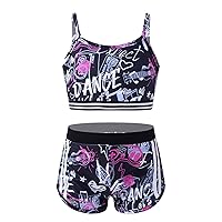 Kids Girls Sports Camouflage Tracksuit Outfits Sleeveless Crop Top with Bottoms Set for Athletic Gymnastics Workout