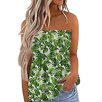 Womens Tube Tops Summer Casual Strapless Bandeau Backless Tanks Floral Sleeveless Blouse Sexy Loose Tunic Shirts