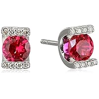 Amazon Collection Sterling Silver Lab Ruby and Diamond U-Shape Earrings
