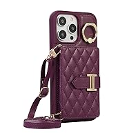 ONNAT- Leather Case for iPhone 15 Pro Max/15 Pro/15 Plus/15 Flip Wallet Luxury Phone Cover with Card Slot Kickstand Wrist Strap Business Case (Purple,15 Pro Max'')