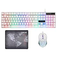 CHONCHOW 1910 Gaming Wired Backlit Keyboard Mouse Combo LED Illuminated Letter 19 Anti-Ghost Keys White Opptical Mice Compatible iMac Laptop Computer Smart Tv(W) (Renewed)