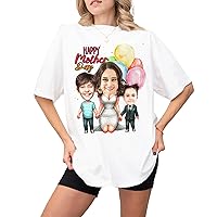 DuminApparel Custom Mom and Kids Caricature T-Shirt for Her from Daughter and Son, Mom and Kids Cartoon Drawing from Photo, Custom Mom T-Shirt Multi