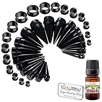 BodyJ4You 38PC Big Gauges Piercing Kit | Aftercare Saline Spray Bump Treatment | Ear Lobe Stretching Set | Single Flare Tunnel Plugs Expander Tapers | 00G-25mm | Acrylic Steel Body Jewelry