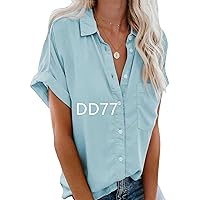 EFOFEI Women's Short Sleeves Button T-Shirt Fashion Solid Color Tunic DD77