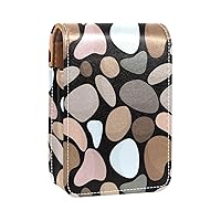 Brown White Stone Path Seamless Pattern Lipstick Case Lipstick Box Holder with Mirror, Portable Travel Lip Gloss Pouch, Waterproof Leather Cosmetic Storage Kit for Purse