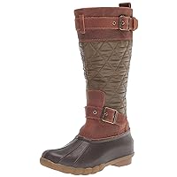 Sperry womens Saltwater Tall Buckle Nylon Quilt Rain Boot, Olive/Brown, 5.5 US