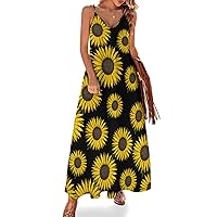 Sunflower Floral Women's Slip Dress Sleeveless Long Maxi Dress Beach SundressTank Dresses