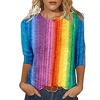 Mardi Gras Colla Long Sleeve Blouse Women Colorful Printed Three Quarter Sleeved T Shirt Top Dark Tee