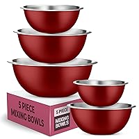 FineDine Stainless Steel Mixing Bowls (Set of 5) Stainless Steel Mixing Bowl Set - Easy To Clean, Nesting Bowls for Space Saving Storage, Great for Cooking, Baking, Prepping
