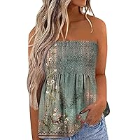 Workout Tops for Women Bandeau Tops Sexy Off The Shoulder Off Back Elastic Print Wrap Chest Slim T-Shirt Top