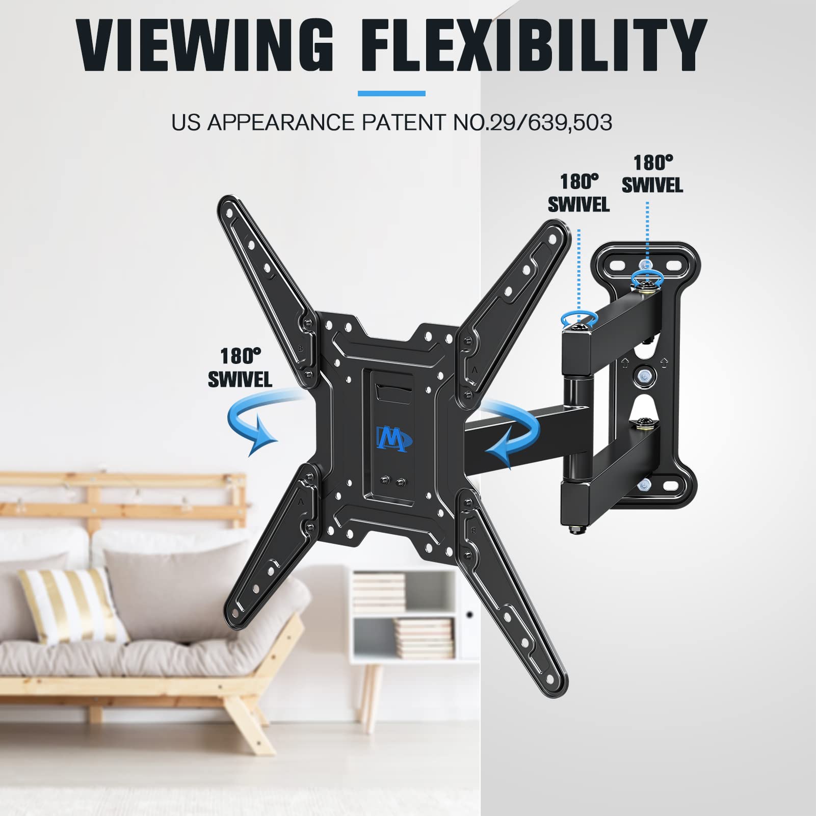 Mounting Dream TV Wall Mount Bracket for Most of 26-55 Inch LED, LCD, OLED and Plasma Flat Screen TV with Full Motion Swivel Articulating Arm up to VESA 400x400mm and 60 lbs, MD2393-MX