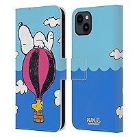 Head Case Designs Official Peanuts Snoopy & Woodstock Balloon Halftimes and Laughter Leather Wallet Phone Case Compatible with Apple iPhone 15 Plus