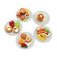 5 Pieces Burger, Egg Benedict,Omelet,Bagels and Pancake Dollhouse Miniatures Food Breakfast Miniatures Food Set On Ceramic Plate for Home Kitchen Miniature