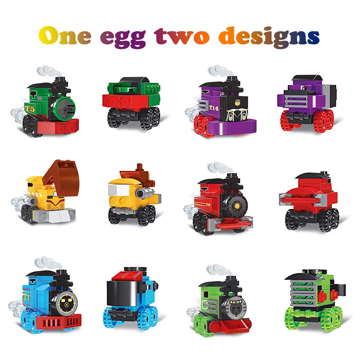 Anditoy 6 Pack Easter Eggs with Train Building Blocks Toys Inside Train Set for Kids Boys Girls Easter Basket Stuffers Fillers Gifts