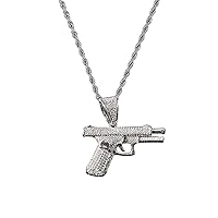 Men Women Gun Pistol Riffle Solid 14k Gold Finish Pendant Stainless Steel Real 2.5 mm Rope Chain Necklace, Mens Jewelry, Iced Pendant, Rope Necklace, Pistol Pendant, Gun Pendant