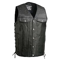 EL5360TALL Black Motorcycle Leather Vest Tall Sizes with Denim Style Pockets -Riding Club Adult Vests