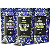 BLUE TEA - Pack of 3 - Butterfly Pea Flower (10 TB) + Butterfly Pea Cardamom (10 TB) + Butterfly Pea Lavender (10 TB) || FARM PACKED - HERBAL TEA || Caffeine Free - Gluten Free - Non-GMO |