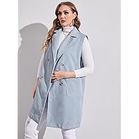 OVEXA Women's Large Size Fashion Casual Winte Plus Lapel Collar Patch Pocket Vest Overcoat Leisure Comfortable Fashion Special Novelty (Color : Baby Blue, Size : X-Large)