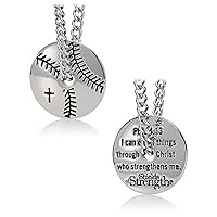 Men's Stainless Steel Baseball Pendant Necklace - Philippians 4:13