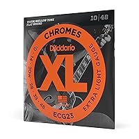 D'Addario Guitar Strings - XL Chromes Electric Guitar Strings - Flat Wound - Polished for Ultra-Smooth Feel and Warm, Mellow Tone - ECG23 - Extra Light, 10-48, 1-Pack
