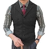 Men's Tweed Suit Vintage Herringbone Vest Wool Prom Waistcoat Groomsmen