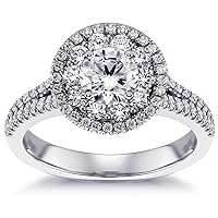 2.30 CT TW GIA Certified Split Shank Halo Diamond Engagement Ring in 18k White Gold (I, VVS)