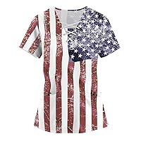 Womens Short Sleeve Independence Day Shirts for Women Tops for Women V-Neck Blouses V-Neck Tshirts for Women