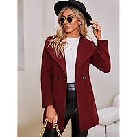 Coat for Women - Waterfall Collar Belted Overcoat (Color : Burgundy, Size : Small)
