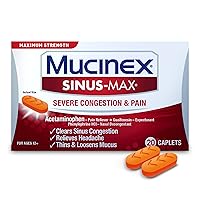 Mucinex Sinus Max Severe Congestion & Pain Relief, Maximum Strength Nasal & Sinus Relief, Decongestant for Adults, Acetaminophen Pain Reliever, Guaifenesin Expectorant and Mucus Removal, 20 Caplets