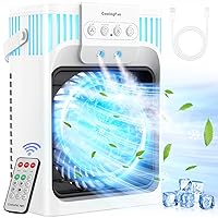 Portable Air Conditioner Cooling Fan with Remote, Quiet with 3 Speeds, 1200ml Evaporative Personal Air Cooler Fan with 3 Mist, 7 Night Light, 8H Timer, Small Air Conditioner for Bedroom Office