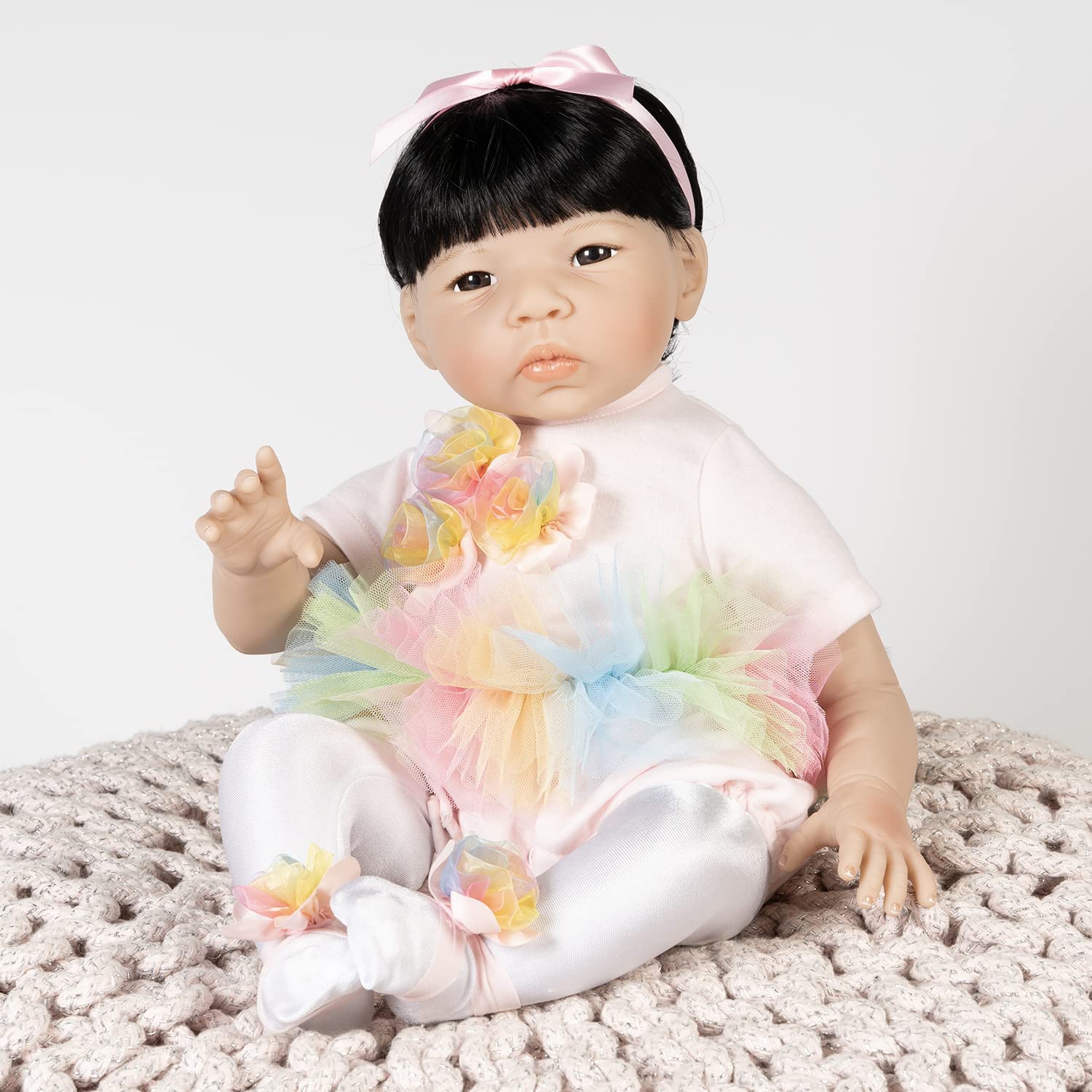 Paradise Galleries Asian Rainbow Ballerina Doll, 19.5 inch Reborn Toddler Made in GentleTouch Vinyl, 5-Piece Reborn Doll Gift Set