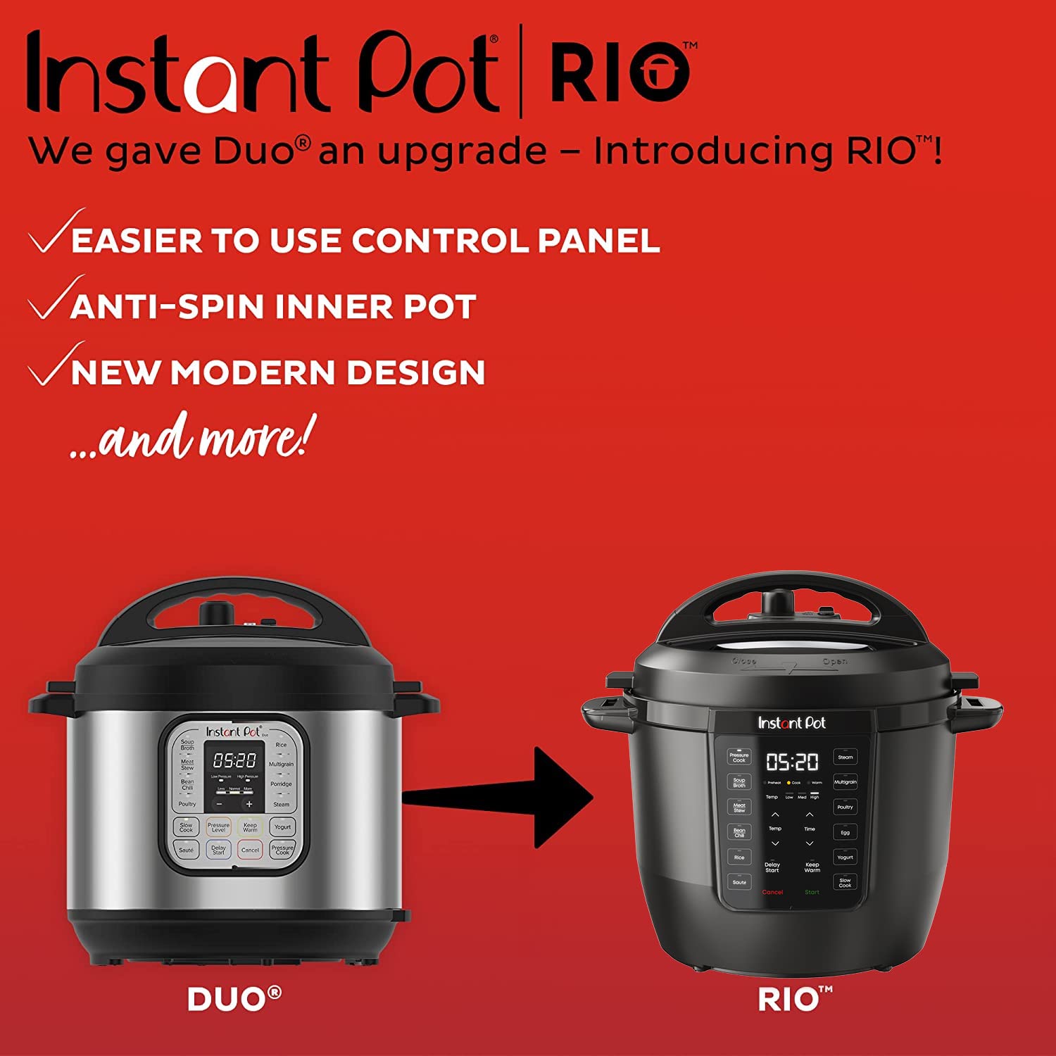 Instant Pot RIO, Formerly Known as Duo, 7-in-1 Electric Multi-Cooker, Pressure Cooker, Slow Cooker, Rice Cooker, Steamer, Sauté, Yogurt Maker, & Warmer, Includes App With Over 800 Recipes, 6 Quart